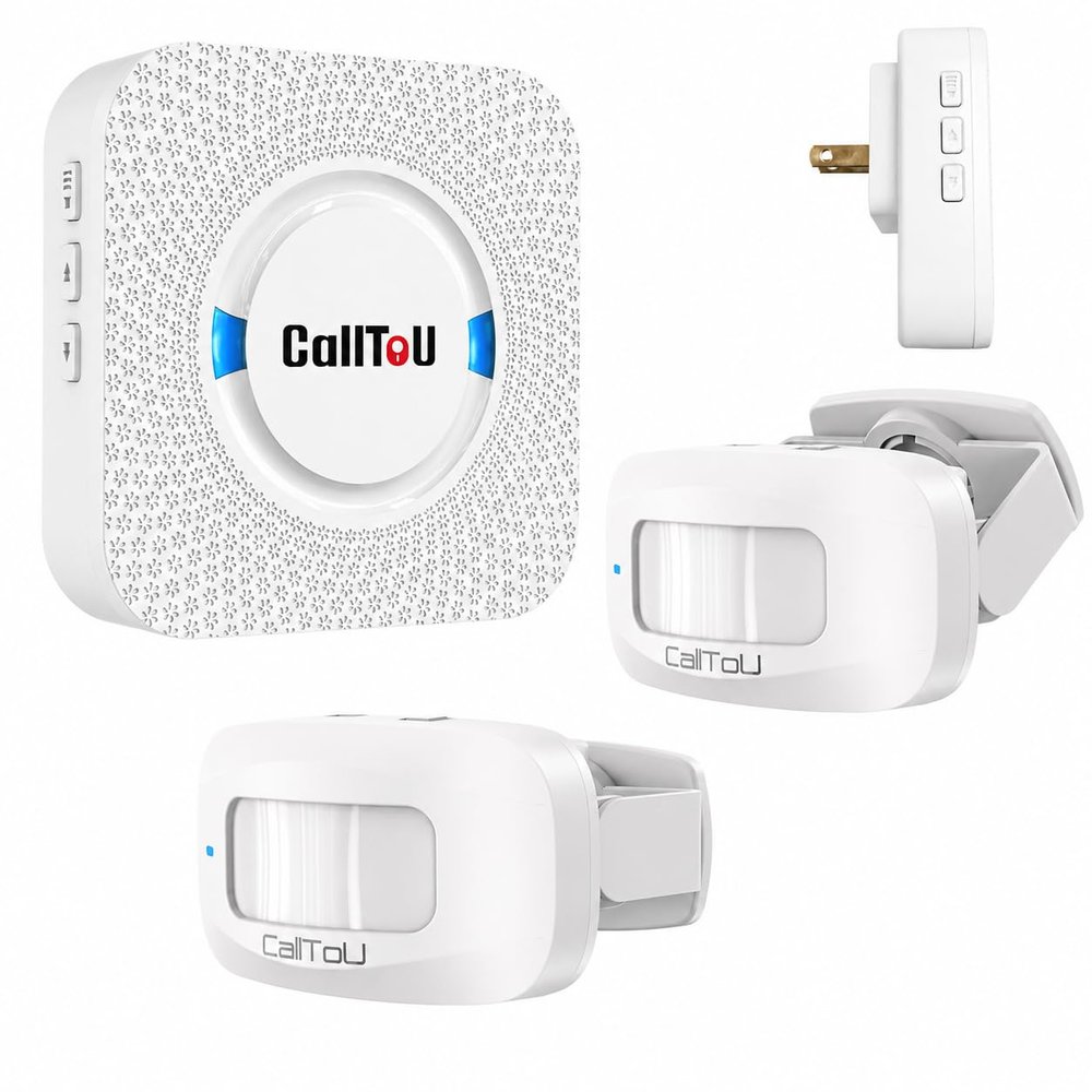 Bed Alarm for Elderly Care with 2 Motion Sensors and Plug-in Receiver, Caregiver Pager for Seniors, Bed Exit and Doorway Alert with Chime and Flashing Light, Hallway Motion Detector, No WiFi Needed