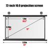 Manual Pull Down Projector Screen 60 72 80 inch, 4K HD Portable Projection Screen 16:9 4:3, Projector Movies Screens for Indoor Outdoor Home Theater Office Video Game (72) view 3