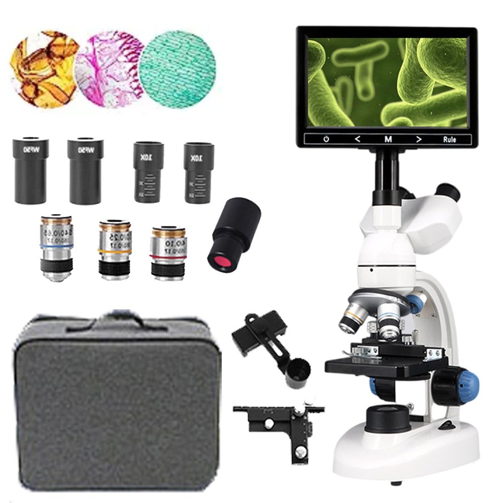 emobwdy Trinocular Microscope,40x-30000x/50000x/70000x Digital Laboratory Trinocular Compound Led Microscope- 7" Display Screen +E-Eyepiece,for Aquaculture/Education/Chemistry,30000x