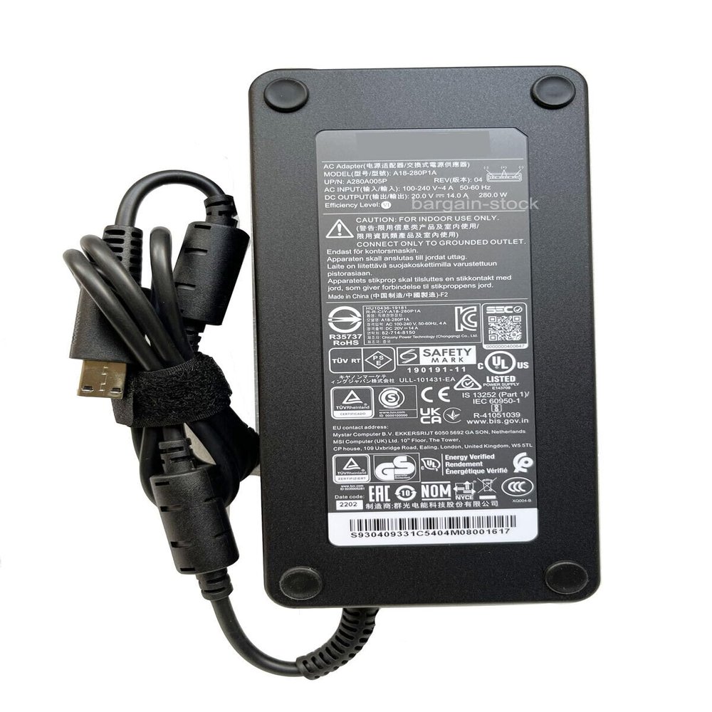 20V 14A 280W AC Adapter Compatible for MSI Vector GP66 12UGS-028CA Power Supply