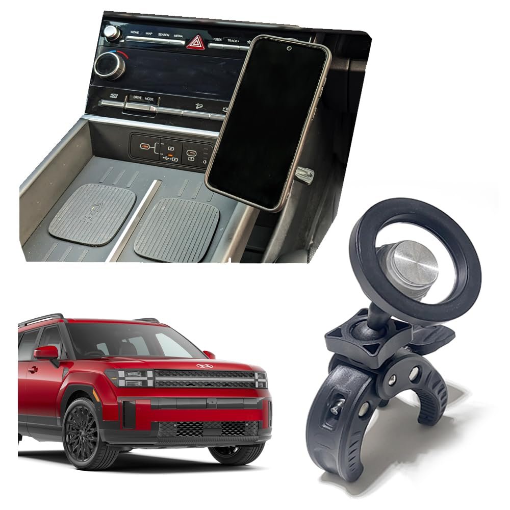 Phone Mount Holder for 2026 Hyundai Santa Fe Santafe | Dashboard Phone Holder Clamps onto The Center Console | Many attachments: Magnetic, Cradle, Wireless