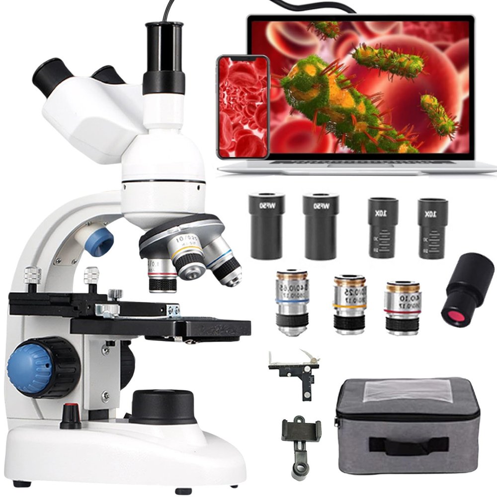 emobwdy Compound Trinocular Microscope 40x-30000x/50000x/70000x, Research Grade Professional Microscope, Two Tier Mechanical Stage Led Illuminated Microscope, Adult Microscope W/E-Eyepiece,50000X