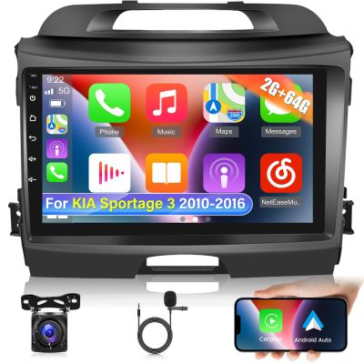 [2+64G] Android 13 Car Radio for KIA Sportage 3 2010-2016 - Wireless Carplay and Android Auto - 9 Inch Touchscreen Car Stereo with DSP/Multiple UI/GPS/WiFi/SWC/Bluetooth + AHD Backup Camera