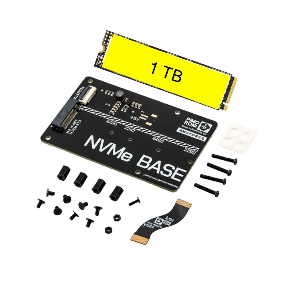 AAAwave NVMe Base for Raspberry Pi 5 M.2 HAT PCIe Extension Board (M.2 2230 to 2280 Supported) (1 TB)