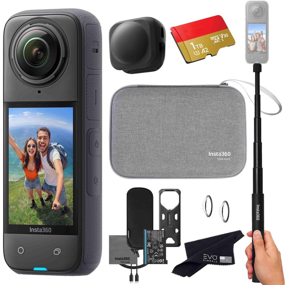 Insta360 X4 Travel Bundle-8K Waterproof 360 Action Camera with 1/2" 48MP Sensors, 8K 360 HDR Video, 72MP 360 Photo, AI Editing |Bundle Includes Carry Case, Selfie Stick, Lens Cap (1TB)