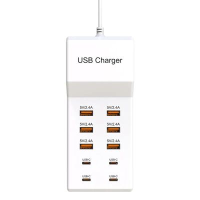 50W USB Charger Power Strip Wall Socket Plug 5V 2.4A High Speed Power Cable 10-bit USB port Support 10 Devices Charge,B