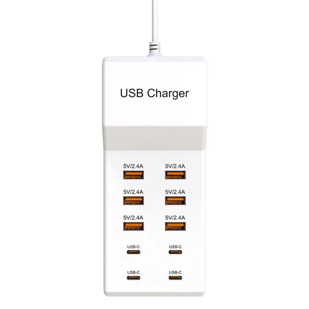 50W USB Charger Power Strip Wall Socket Plug 5V 2.4A High Speed Power Cable 10-bit USB port Support 10 Devices Charge,B
