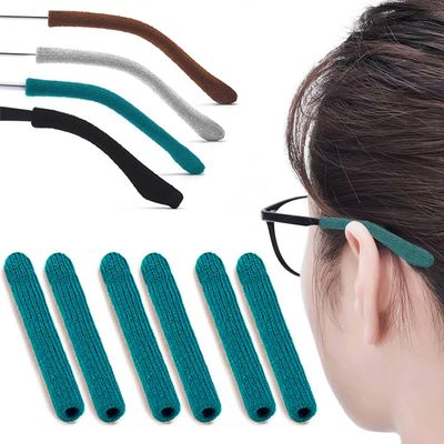 3 Pairs Eye Glasses Ear Grippers, Soft Knitting Cotton Arm Cushion for Glasses Behind Ear, Anti Slip Eye Glass Ear Grips, Non Slip Ear Pads for Glasses, Eyeglasses Temple Tips for Pain (Cyan)