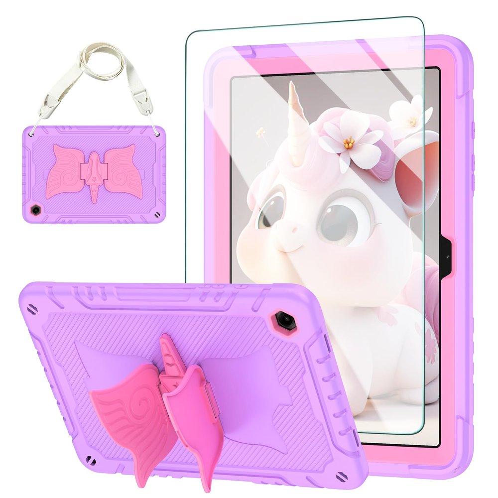 ACEMO for Samsung Galaxy Tab A9 Plus 11 inch with Screen Protector, Kickstand, Stand, Shoulder Strap, Cute Rugged Tablet Cover for Kids Girls for Galaxy Tab A9+ (SM-X210/X216/X218) Pink Purple