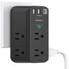 Surge Protector Outlet Extender - with Rotating Plug, 6 AC Multi Plug Outlet with 3 USB Ports, 1800J Wall Charger, 3-Sided Power Strip with Spaced Outlet Splitter for Home, Office, Travel Black view 1