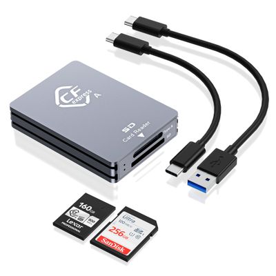 CFexpress Type A/SD Dual Slot Card Reader USB-C, 10Gbps USB 3.2 Gen 2, Compatible with CFexpress Type A/SD Card, Aluminum Adapter