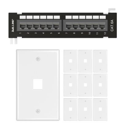 iwillink 12-Port Cat6A Patch Panel and 1 Port Keystone Jack Wall Plate 10-Pack