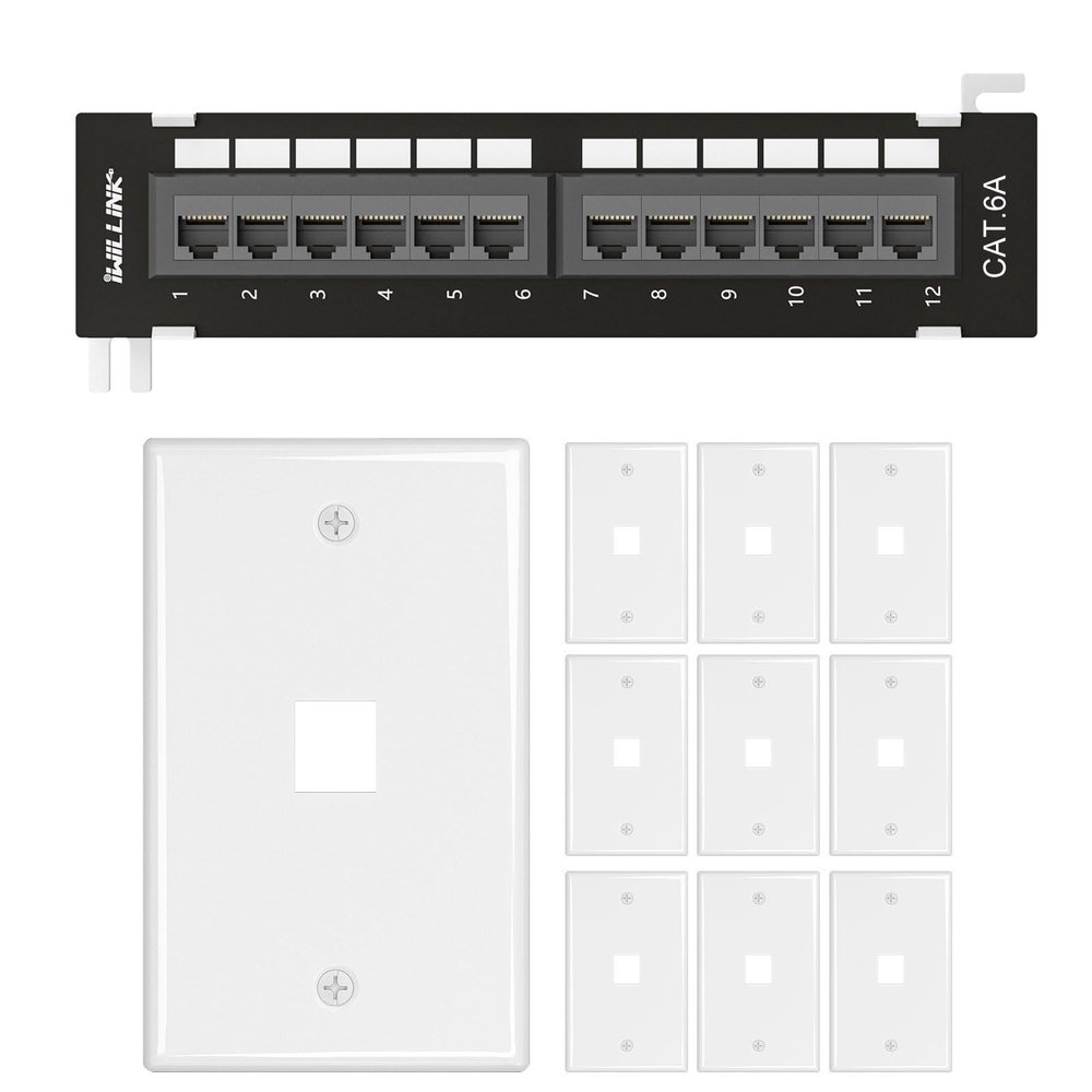 iwillink 12-Port Cat6A Patch Panel and 1 Port Keystone Jack Wall Plate 10-Pack