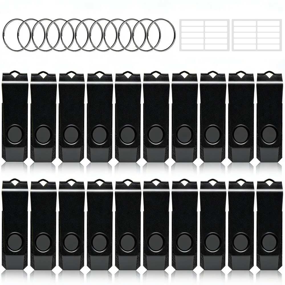 1GB USB Flash Drive 20 Pack, AGECASH A Memoria USB 2.0 Thumb Drive Swivel Metal Bulk Flash Drive USB Drive Multi Pack Pendrive Jump Drive Memory Stick with Keychain (Black, 20PCS 1GB)