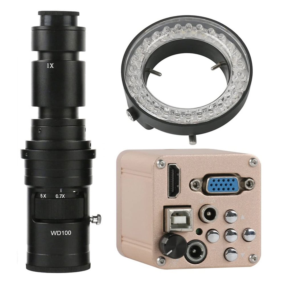JOEBO Microscope Kit 1080P 3 in 1 Industrial Video Microscope Camera with Adjustable LED Ring Light Microscope Lens Adapters (Color : with 500x)
