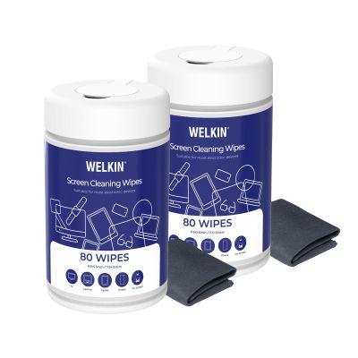 WELKIN 80 * 2 Electronics Cleaning Wipes - Non Toxic Screen Cleaner, Streak Free Touchscreen Cleaning for All Phones, Laptop, Computer, TV and Car2 X Microfiber Cloth Included