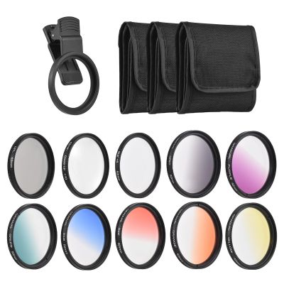 Andoer Clip On Filters Kit 52mm Phone Lens Filter Kit with 7 Colors Graduated Filters CPL Star Filter Close Up Filter Mounting Clip Replacement for iPhone 15/14/13/12/11 Canon Nikon Sony DSLR Cameras