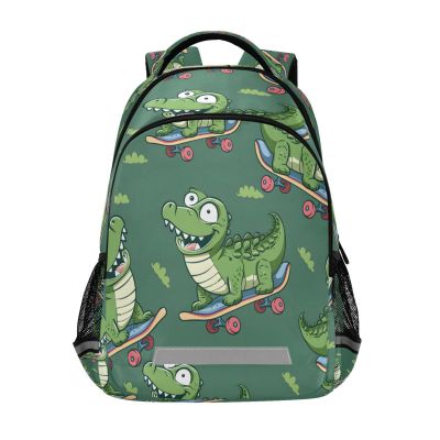 ALAZA Seamless Pattern Of A Cartoon Crocodile and Crocodile Riding Skateboard Backpacks Travel Laptop Daypack School Book Bag for Men Women Teens Kids