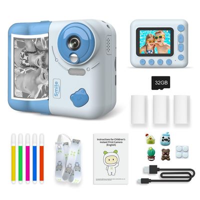Andoer Kids Instant Print Camera Kids Camera 1080P Digital Camera for Kids 2.4 Inch IPS Screen 10X Zoom with Thermal Printing Paper Color Pens Neck Strap 32GB TF Card Gift for Children Boys Girls
