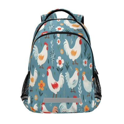ALAZA Chicken Rooster on Blue Backpacks Travel Laptop Daypack School Book Bag for Men Women Teens Kids