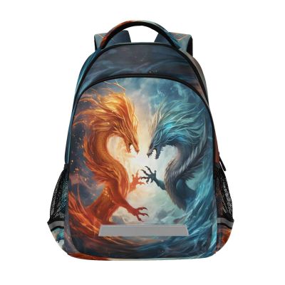Fire Red and Water Blue Dragon Backpacks Travel Laptop Daypack School Book Bag for Men Women Teens Kids