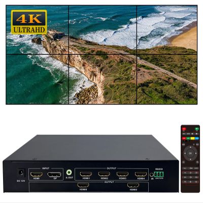 ICUIXIAN UHD Video Wall Controller 2x3 4k60Hz Output 6 tv Video Wall Controller HDMI2.0 (HDCP2.2) 18Gbps, Rs-232, Edge Fusion, 180 Rotation, 3.5MM Audio Out, 14 Splicing Mode Video Wall Processor
