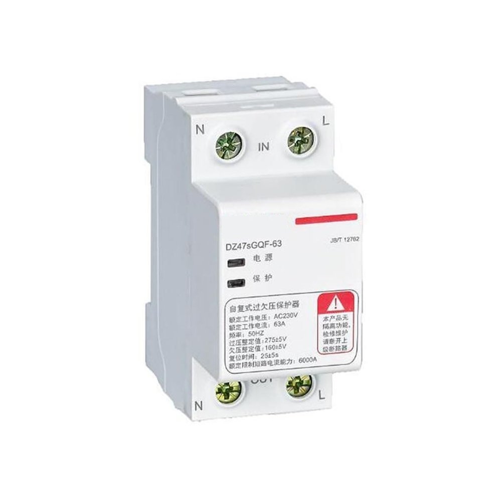 BSXYLVA Overvoltage and undervoltage Protector DZ47sGQF 1P+N 80A top in and Bottom Out