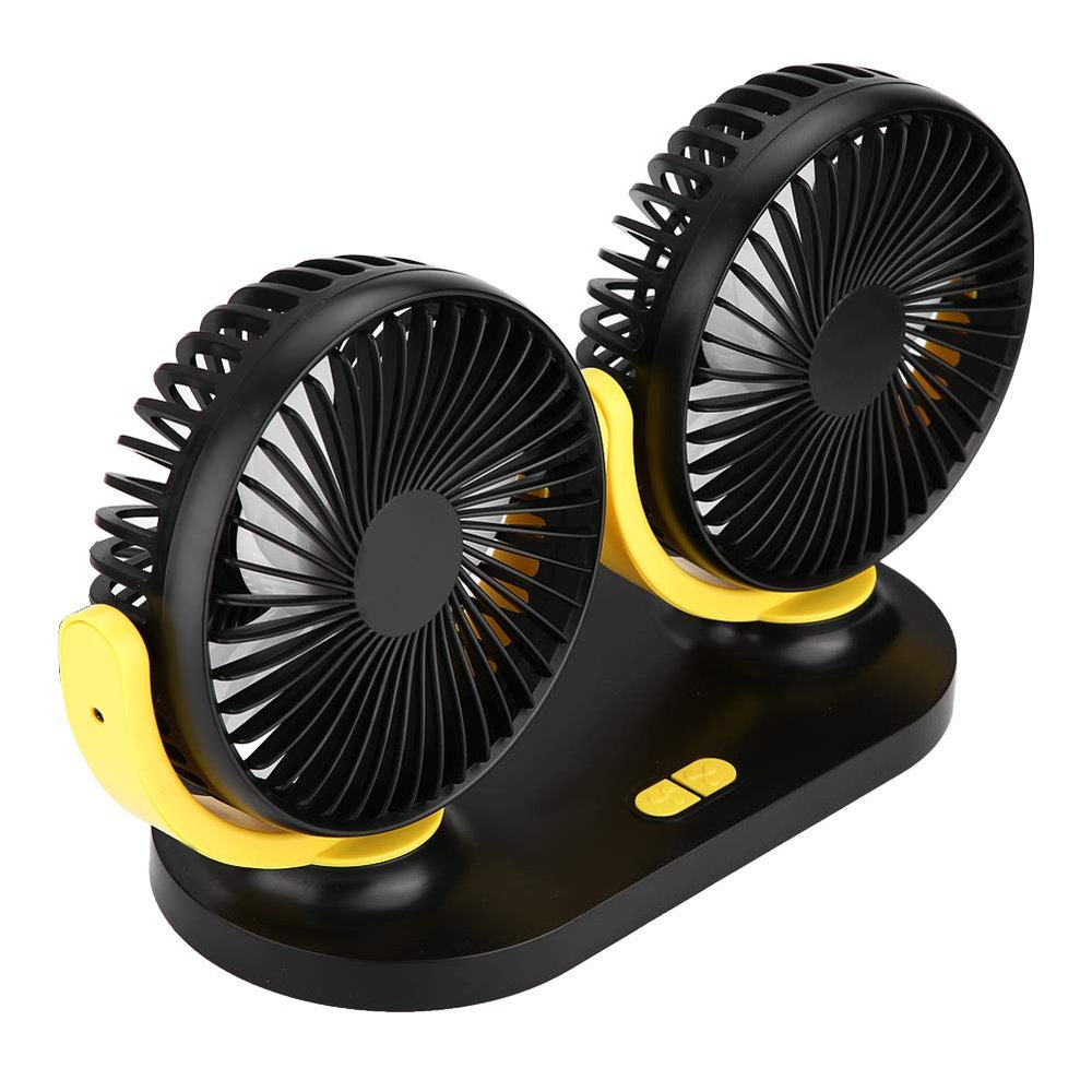 aqxreight USB Dual Head Car Fan Portable Air Conditioner Auto Cooler Ventilation 12V (Black and Yellow), aqxreight1vrgt8a9wm-03
