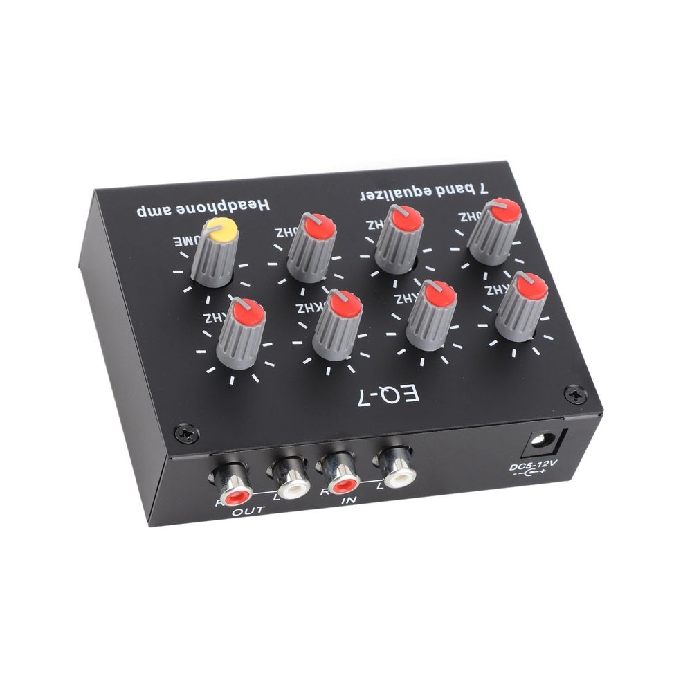 7 Band Sound Equalizer, Dual Channel Digital Audio Equalizer for Car, 12dB High Bass Adjustment, Aluminum Alloy, DC 5V 12V