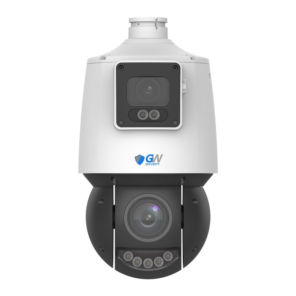 GW Security 4MP 30FPS Realtime Full-Time Color Night Vision Two Way Audio IP POE Network Light Hunter PTZ Camera with Dual Lens (25X Optical Zoom 4.8~120mm Motorized Lens and 4mm F1.0 Panorama Lens)