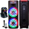 Mr. Dj USA Newyork+ 12" X 2 Rechargeable Portable Bluetooth Karaoke Speaker with Party Flame Lights Microphone TWS USB FM Radio + 7-LED Moving Head DJ Light view 1