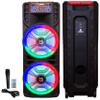 Mr. Dj USA Newyork+ 12" X 2 Rechargeable Portable Bluetooth Karaoke Speaker with Party Flame Lights Microphone TWS USB FM Radio + 7-LED Moving Head DJ Light view 2