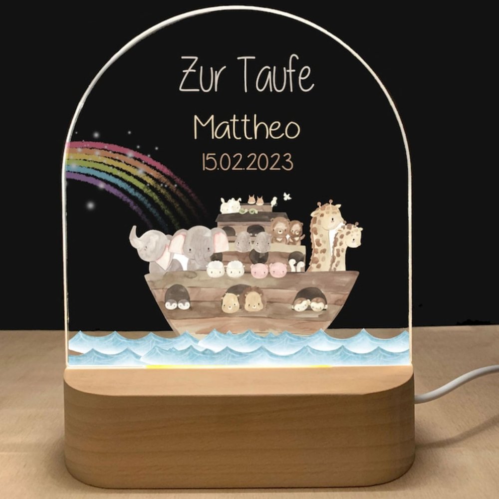 Fallover Personalised Night Lights with Name & Date - Unique Christening Gifts for Baby Girls/Baby Boys, Kids Night Light - Rechargeable Dimmable Night Light, Rememberance Presents - Christmas Gift