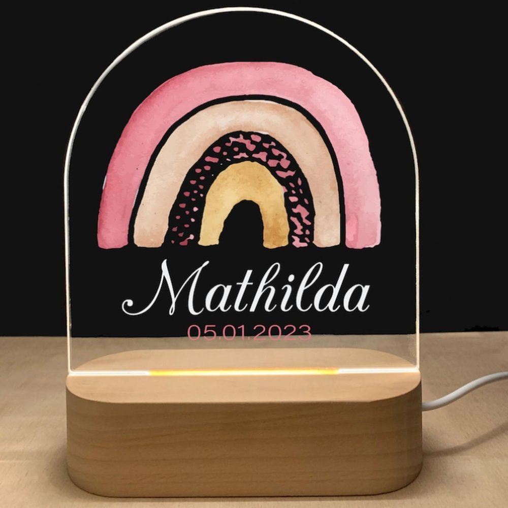 Fallover Personalised Gifts - Customised Night Lights with Name & Date, Baptism Gifts for Girls/Boys, Kids Night Light Bedroom - Toddler Led Night Light, Rememberance Presents