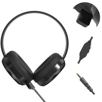 iBenzer Bumptect Headphones with Microphone for Kids School, Over-Ear Wired Heaphones Volumn Adjuster, 3.5mm Jack Wired Cored Headset for Children, K12, Education, Kindle, Tablet, PC, Black