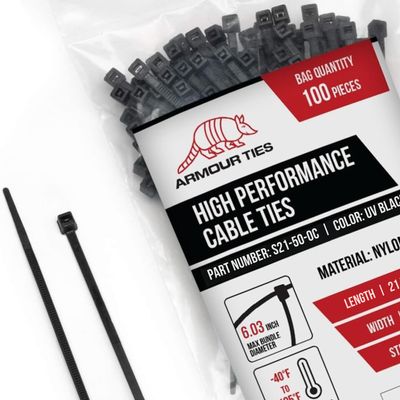 21-inch Black Zip Ties Heavy Duty UV Resistant Nylon Cable Ties, 50lb Tensile Strength, 100-Pack - Durable Wire Ties, Heavy Duty Tie Straps Indoor and Outdoor Cable Management Solution by ARMOUR TIES