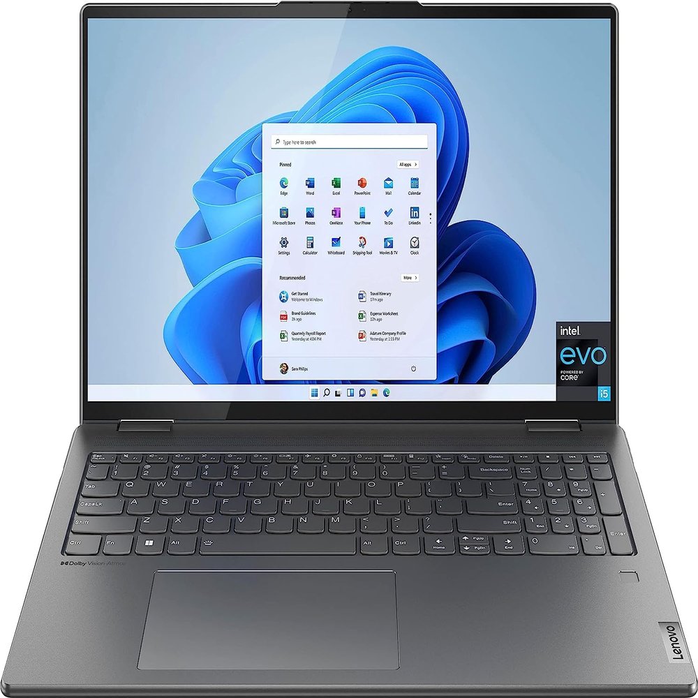 Lenovo Newest Yoga 7i 2-in-1 Laptop, 16 inch 2.5K IPS Touchscreen Display, 12th Intel Evo Platform i5-1240P, 8GB LPDDR5, 256GB SSD, Backlit Keyboard, Wi-Fi 6, Windows 11 Home, Gray (Renewed)