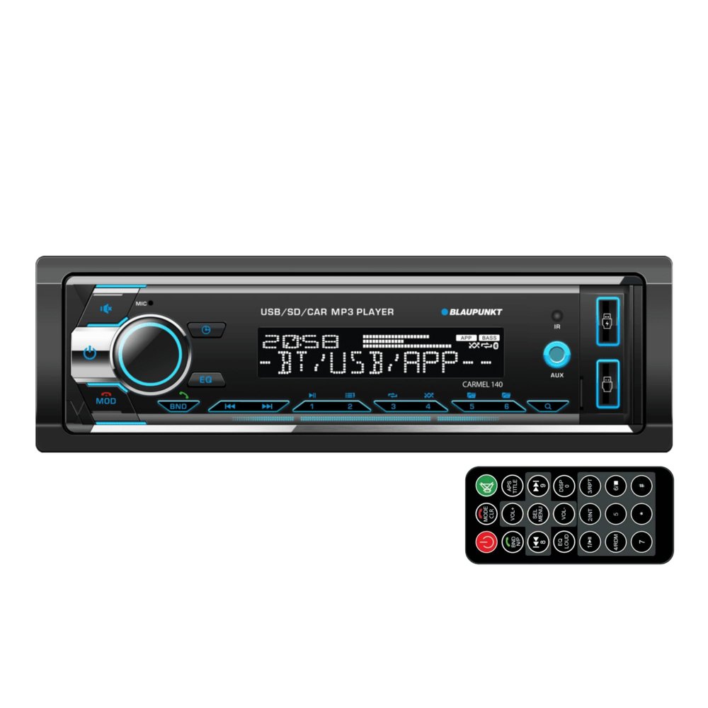 Blaupunkt Carmel 140 Bluetooth Car Stereo - 2 USB Ports, SD Card Slot, AM/FM Radio, USB Charging, Detachable Frontplate