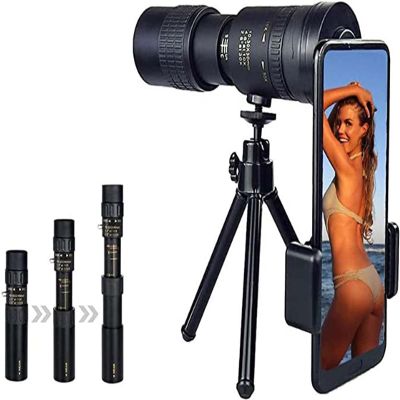 4k 10-300x40mm Zoom High Power Prism Monocular Telescope, FMC Lens & BAK4 Prism HD Monocular Telescope with Low with Smartphone Holder Tripod for Bird Watching Camping