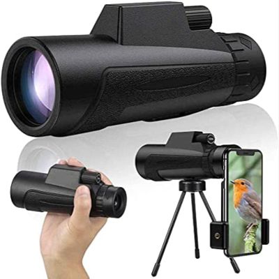 TSMBIKE 12x50 HD Waterproof Monocular Monocular Telescope High Power BAK4 FMC Prism Telescope with Smartphone Holder and Adjustable Tripod for Mobile Phone for Bird Watching Hiking Camping