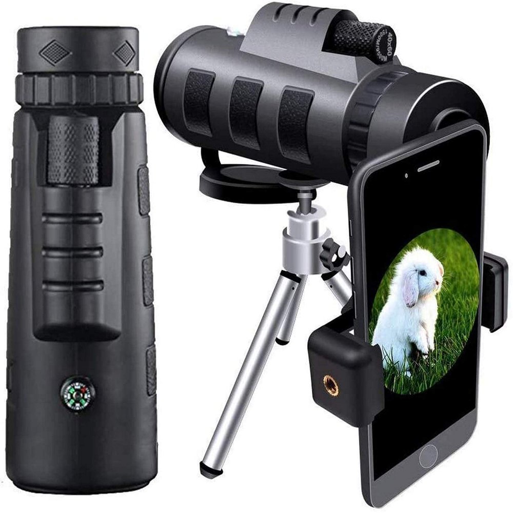 40x60 High Definition Monocular Telescope,10x Magnification Zoom Lens Telescope High Definition,with Durable and Clear FMC BAK9 Prism,with Smartphone Holder & Tripod Good
