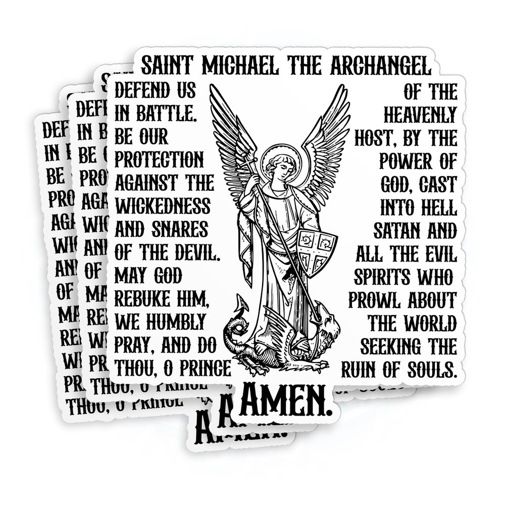 (3Pcs) St Michael Prayer Catholic Archangel Sticker Bible Christian Religious 2" Waterproof Die-Cut Vinyl Sticker for Laptop Water Bottle Phone Car Sticker Gifts 2 Inches