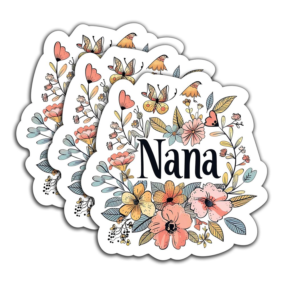 (3Pcs) Beautiful Nana Sticker Nana Decals Water Assistant Vinyl Stickers for Water Bottle, Tumbler, Cup, Laptop, Phone Case, Gifts for Mom Mama Grandma Gramma Grandmother Nani Mothers Day, 3 x 3 Inch