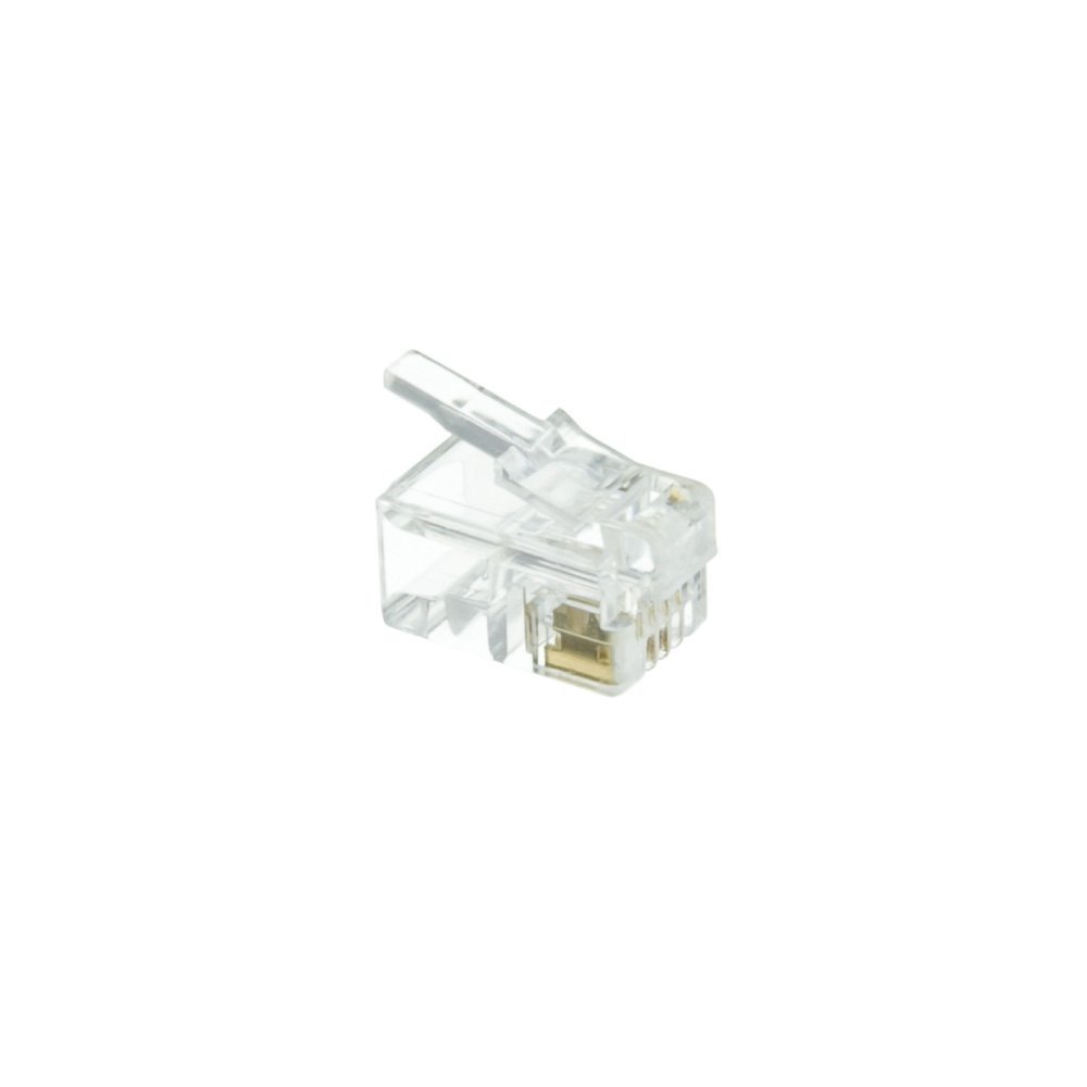 RJ22 Crimp Connectors for Flat Telephone Cables, 4P4C, Clear, 100-Pack