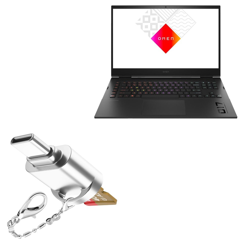 BoxWave Adapter Compatible with HP Omen 17 - Micro SD Card miniReader, USB Type-C OTG Reader USB3.0 Adapter Keychain - Metallic Silver
