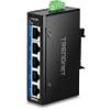 TRENDnet 5-Port Industrial Gigabit DIN-Rail Mini Switch, TI-GLC50, 5 x Gigabit Ports, Extreme Temperature IP30 Rated, 10Gbps Switch Capacity, Black view 1