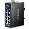 TRENDnet 8-Port Industrial Gigabit DIN-Rail Mini Switch, TI-GLC80, 8 x Gigabit Ports, Extreme Temperature IP30 Rated, 16Gbps Switch Capacity, Black view 1