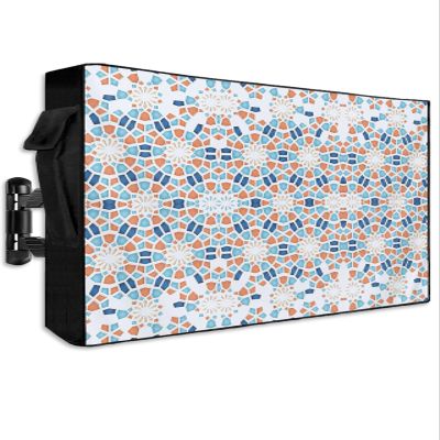 Singingin Outdoor TV Cover Waterproof Weatherproof 52 to 55 Inch, Abstract Geometric Teal Orange Gradient China Outside TV Covers with Zipper Flap, TV Screen Protectors for LED LCD OLED Television