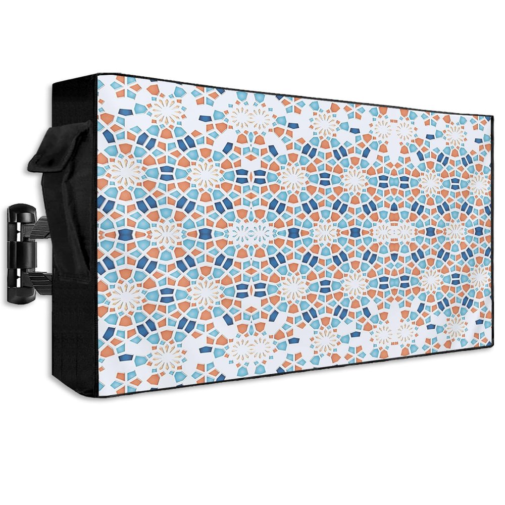 Singingin Outdoor TV Cover Waterproof Weatherproof 52 to 55 Inch, Abstract Geometric Teal Orange Gradient China Outside TV Covers with Zipper Flap, TV Screen Protectors for LED LCD OLED Television