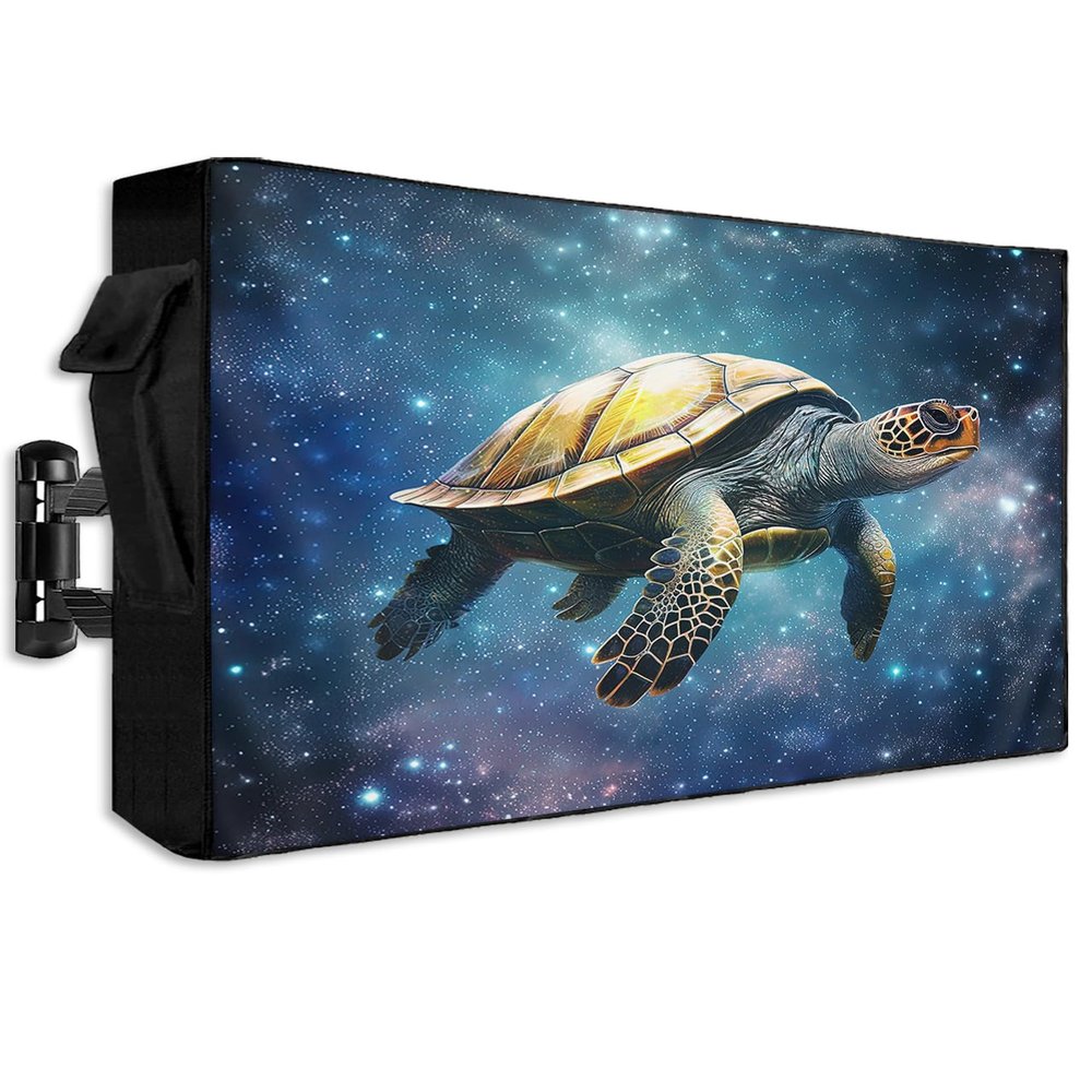 Outdoor TV Cover Waterproof Weatherproof 70 to 75 Inch, Abstract Ocean Sea Turtle in Starry Night Outside TV Covers with Zipper Flap, TV Screen Protectors for LED LCD OLED Television